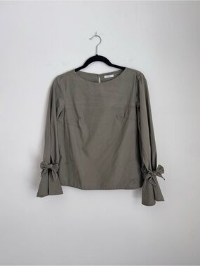 Cotton Soprano Olive Tie-Cuff Long Sleeve Blouse